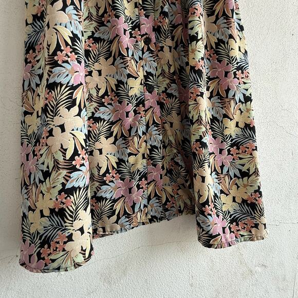 Vintage Floral Button Front Midi Dress Pastel Tropical Print Size M - Picture 3 of 7